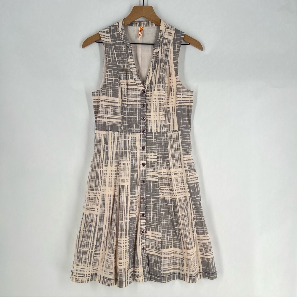 Anthropologie Maeve Magnifying Glass Abstract Button Fit & Flare Midi Dress